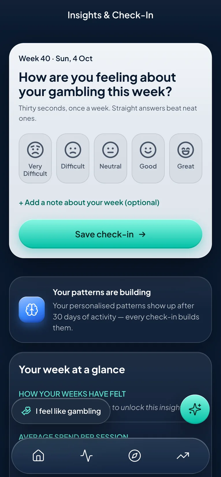 Betterself weekly check-in: how are you feeling about your gambling this week?