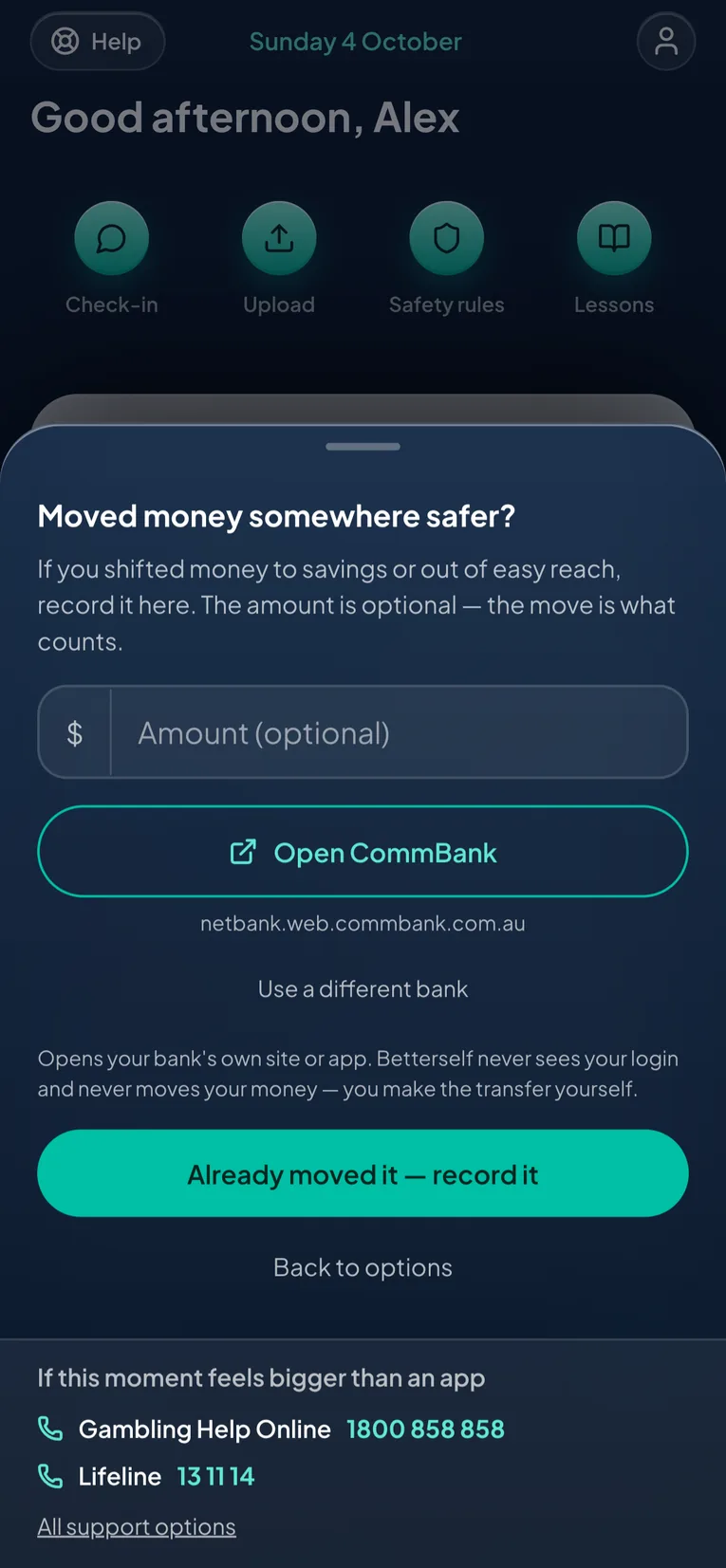 Moved money somewhere safer? Record a transfer you made in your own bank app