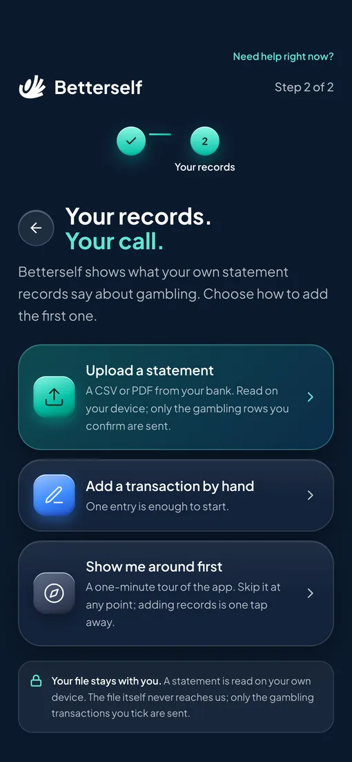 Betterself statement upload screen