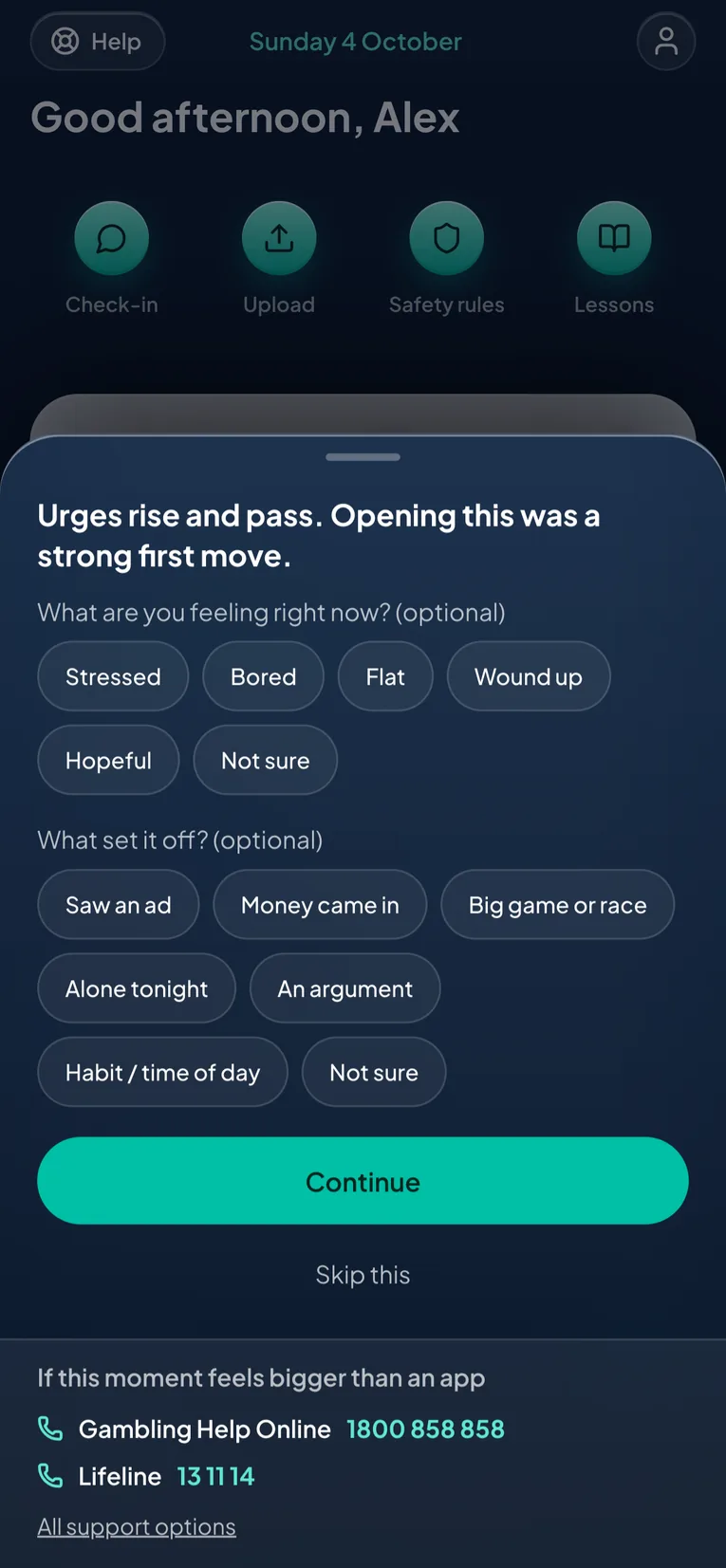 Urge support: what are you feeling right now, and what set it off